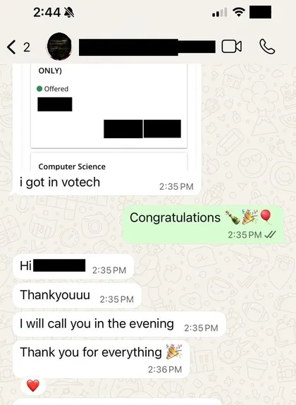 Message from a parent or student