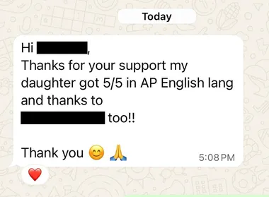 Parent testimonial screenshot